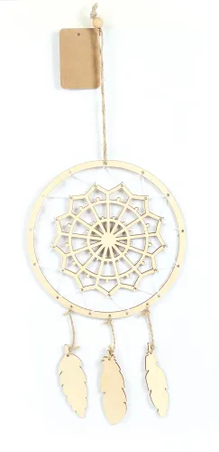 Houten mandala dromenvanger met fijn design en touw voor DIY wanddecoratie.