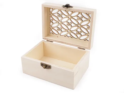 Houten opbergkistje met uitgesneden deksel (groot) – DIY basisvorm open