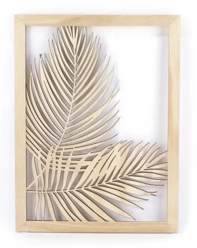 Rechthoekig houten frame met twee palmbladeren voor DIY wanddecoratie.