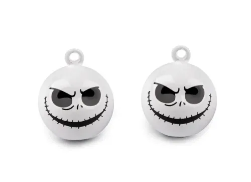 Jingle bells Skellington (2 stuks, Ø 1,7–1,9 cm) – Halloween decoraties | Metaal, wit