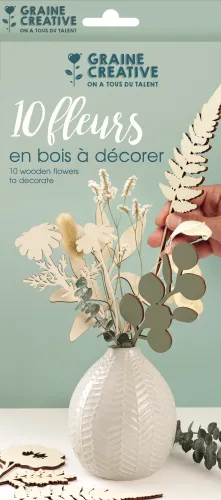 10 houten bloemen om te decoreren verpakking.
