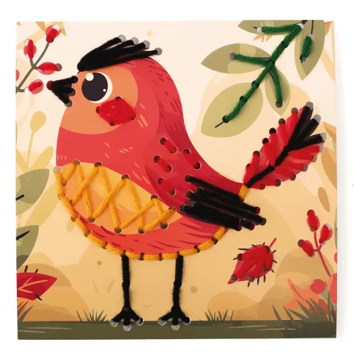 Borduurkaarten Bos (3 stuks) – DIY kinder borduurset display vogeltje