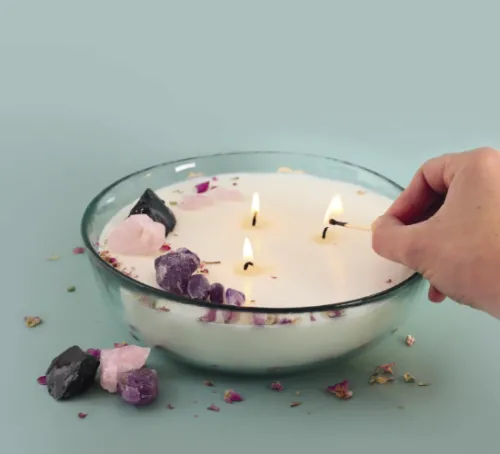 DIY XXL kaars maken Lithotherapie met edelstenen