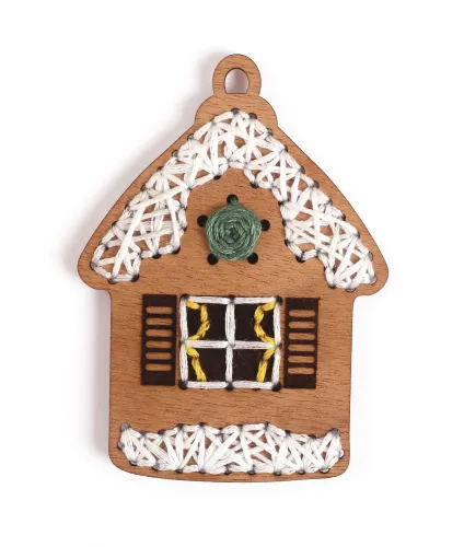 Houten borduurhanger huisje