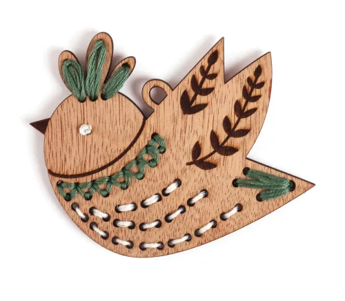 Houten borduurhanger vogel