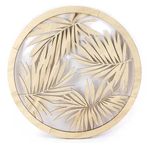 Rond houten frame met vier palmbladeren voor DIY wanddecoratie
