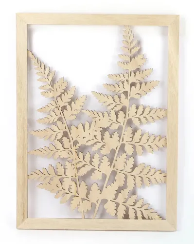 Rechthoekig houten frame met twee varens voor DIY wanddecoratie.